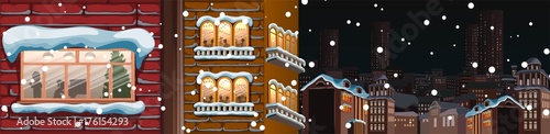 Winter cityscape.City silhouettes.