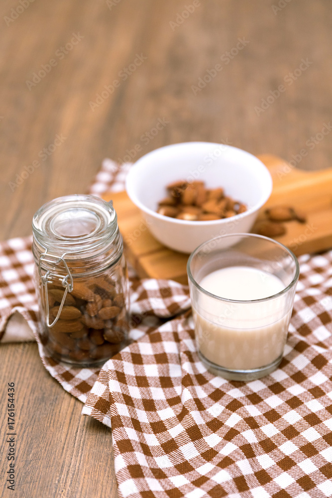 Alternative vegan almond milk, source of fat and protein Alternative vegan almond milk, source of fat and protein