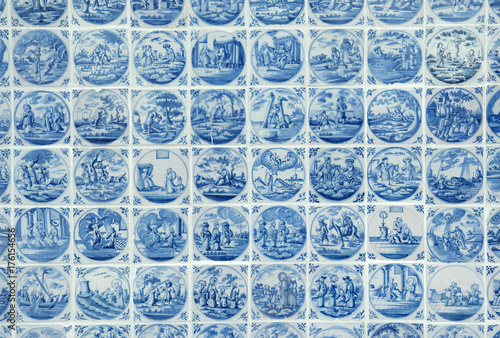 Antique Dutch Delft blue tile tableau