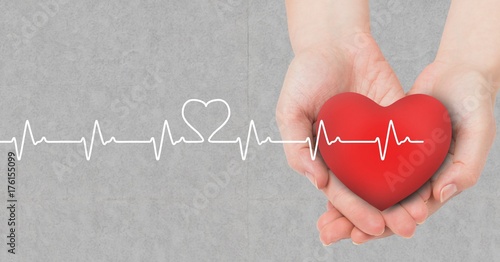 Schilderij op canvas Heart beat over hands holding heart