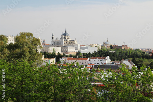 Almudena Cathedral and cityscape panorama, Madrid, Spain 