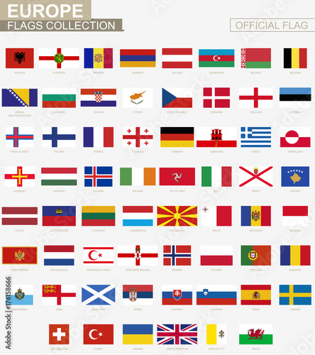 National flag of European countries, official vector flags collection.