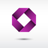 Modern geometric infinite square loop logo with shadow. Origami style icon in purple color.