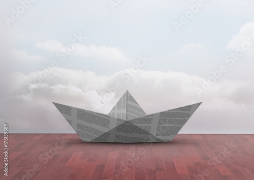 Paper boat with sky
