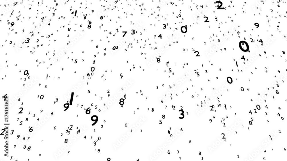 Animated falling black numbers from 0 to 9 on white background. Animated falling black numbers from 0 to 9 on white background.