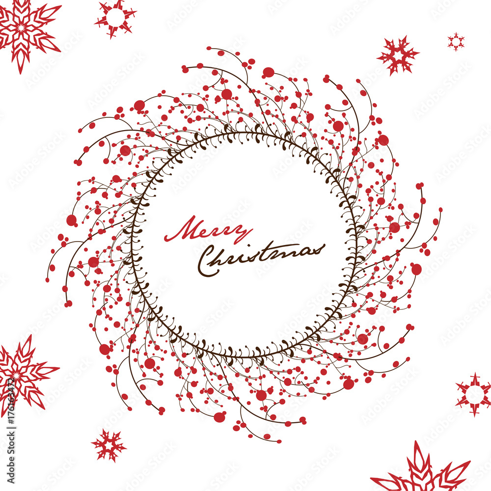 Obraz premium Christmas background with snowflakes and simple Merry Christmas text - red version