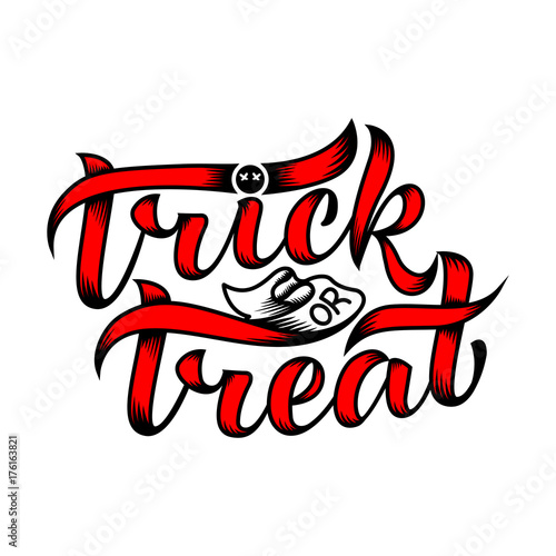 Trick or treat. Halloween. Vector illustration on a white background. Lettering composition, great for holiday gift card.