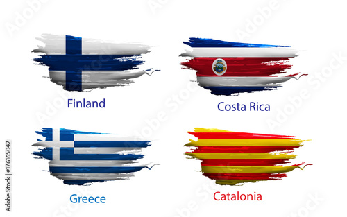 set smear paint of flag on white background