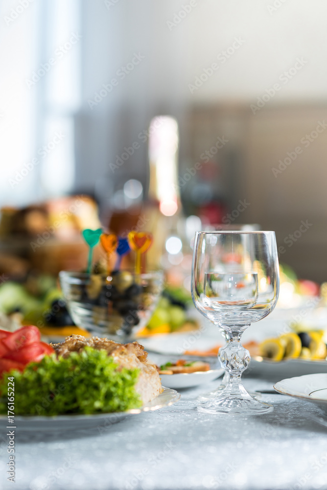 Banquet table in a restaurant, a wedding in Ukraine, set