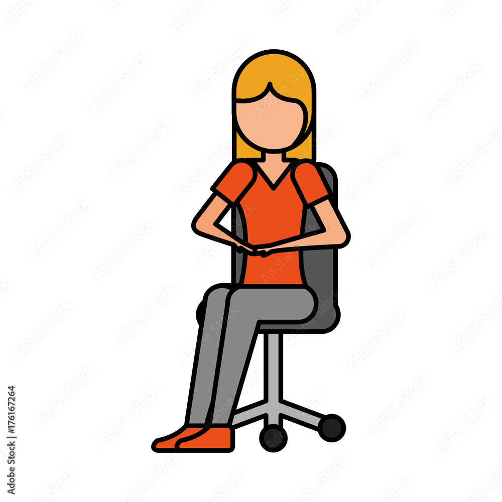 woman sitting in office chair with smiling face and looking at viewer woman sitting in office chair with smiling face and looking at viewer