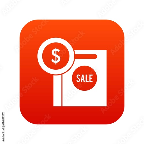 Dollar sign and shopping bag for sale icon digital red