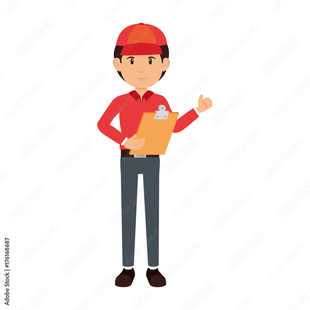 delivery worker with clipboard avatar character