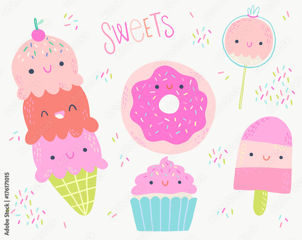 Sweet Desserts Vector Illustration Clip Art Set Stock Vector Adobe Stock
