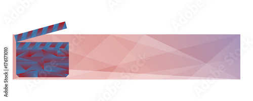 Blank banner with a Movie clapper Board in low poly style. Vector