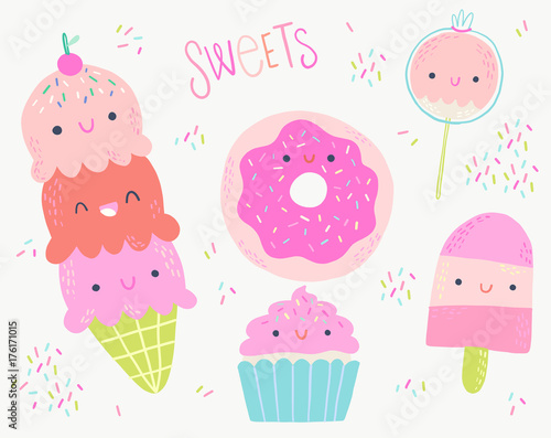 Sweet Desserts Vector Illustration Clip Art Set