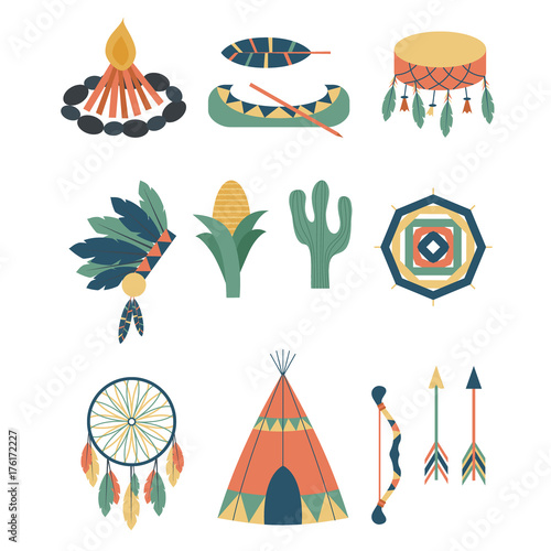 Indians icon temple ornament and element retro vintage hinduism ethnic people tools vector illustration