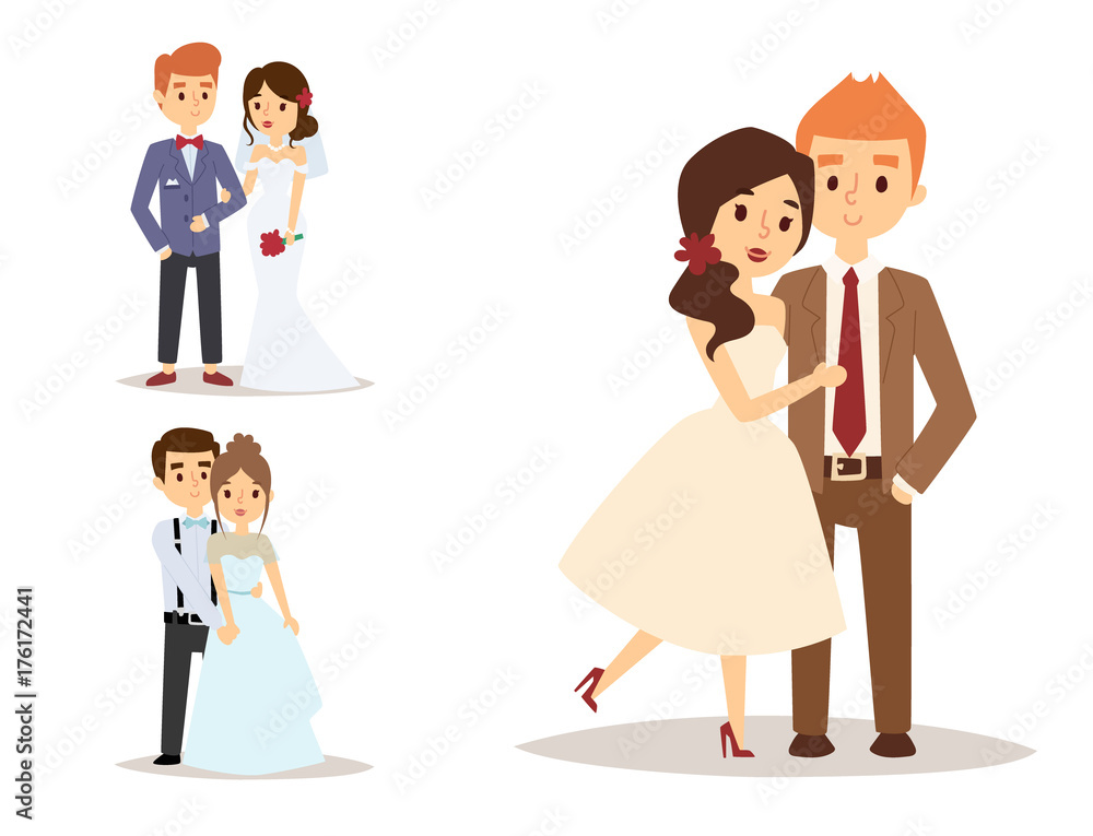 Wedding couple vector beautiful model girl in white dress and man in suit bride illustration Wedding couple vector beautiful model girl in white dress and man in suit bride illustration