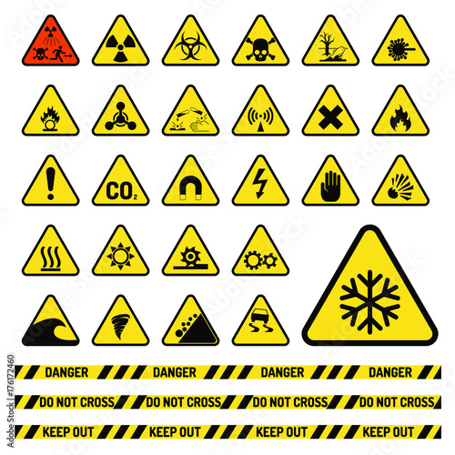 Prohibition signs industry production vector warning danger symbol forbidden safety information protection no allowed caution information.