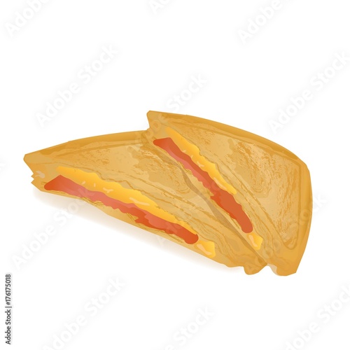 cheese sandwich with ham grilled and cut in half