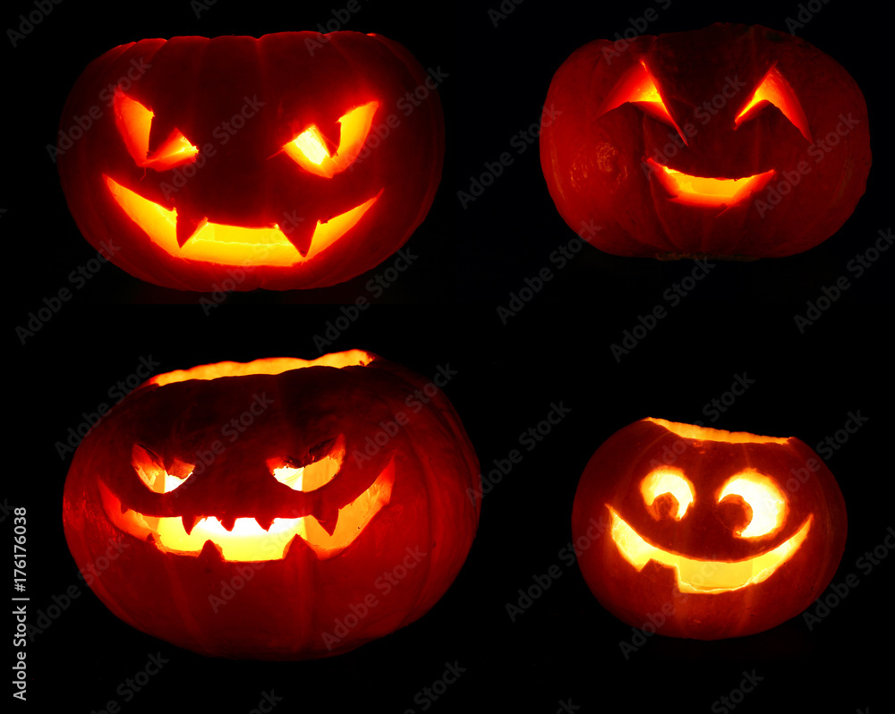 Set of Halloween pumpkins on black Set of Halloween pumpkins on black