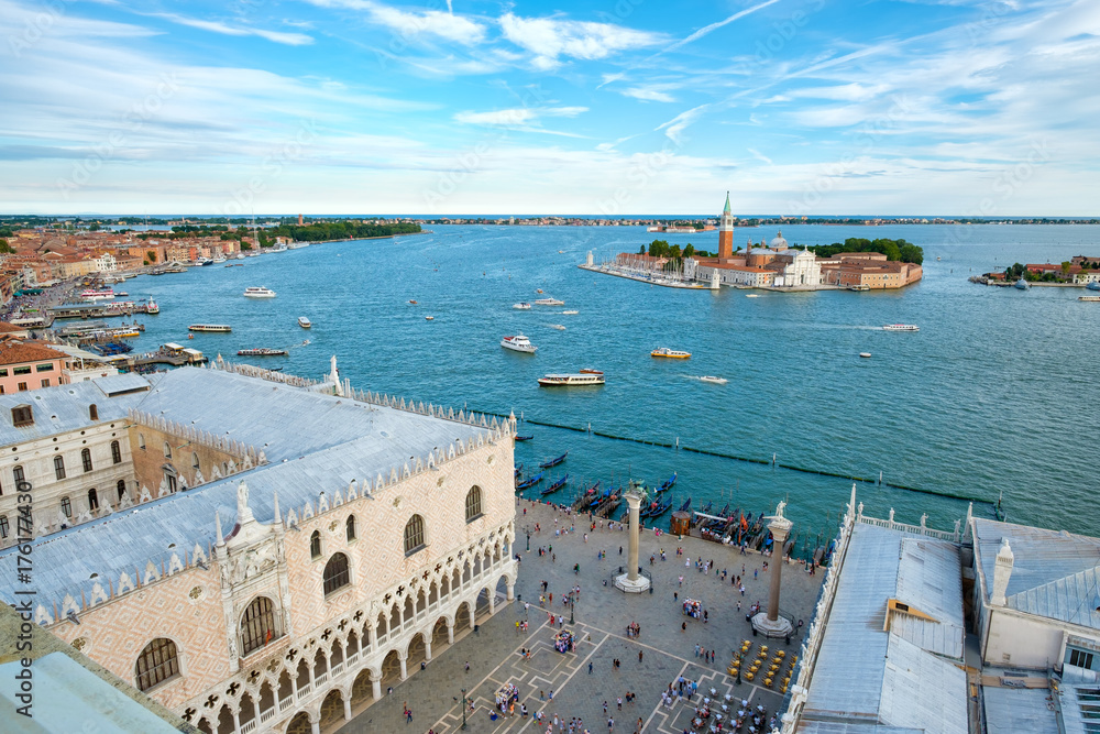 Aerial view of the Doge's Palace ,Piazza San Marco and the city of Venice