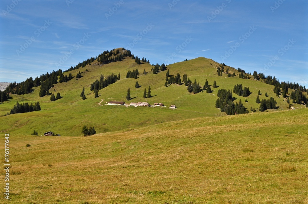 Glaubenbielen - Alp auf dem Glaubenbühlpass an der Panoramastrasse bei Giswil, Kanton Obwalden, Schweiz.