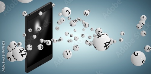 Composite image of 3d image of white bingo balls