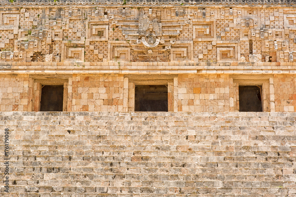 architectural details of the govermnors palace at Uxmal archaeological site in Yucatan Mexico