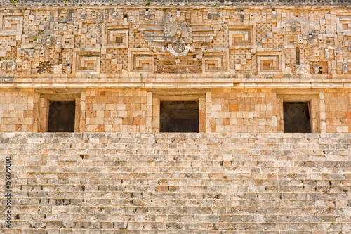 architectural details of the govermnors palace at Uxmal archaeological site in Yucatan Mexico