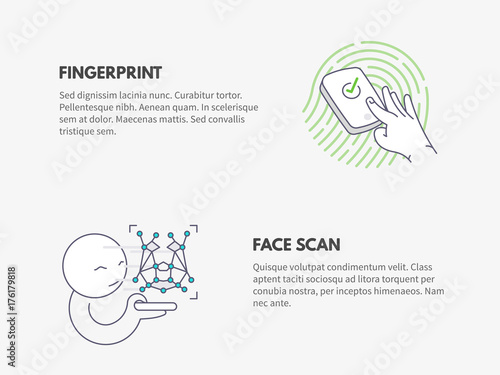 Fingerprint and Face scan authentication. Cyber security concept.