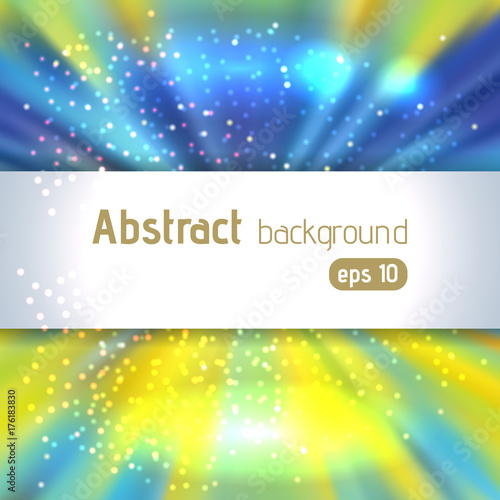 Beautiful rays of light. Shiny eps 10 background. Blue, yellow, green colors.