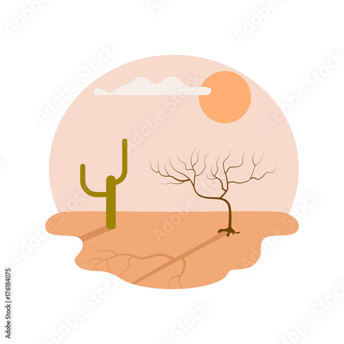 Drought desert isolated icon. Global warming and extreme climate. Warning about emergency situation vector illustration in cartoon style.