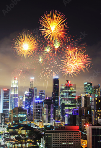 firework over cityscape of Singapore city at night © geargodz