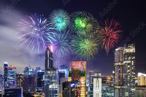 firework over cityscape of Singapore city at night © geargodz