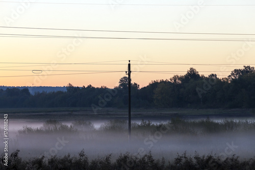 power line, morning