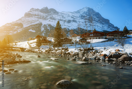 Bild auf Leinwand Beautiful scenic landscape in winter, Interlaken, Switzerland, Europe