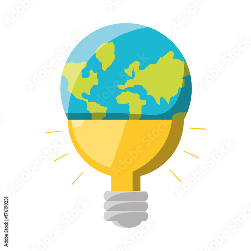 colorful bulb  idea global planet   overwhite background  vector illustration