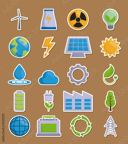 icon set of renewable energy concept over brown background  colorful design vector illustration