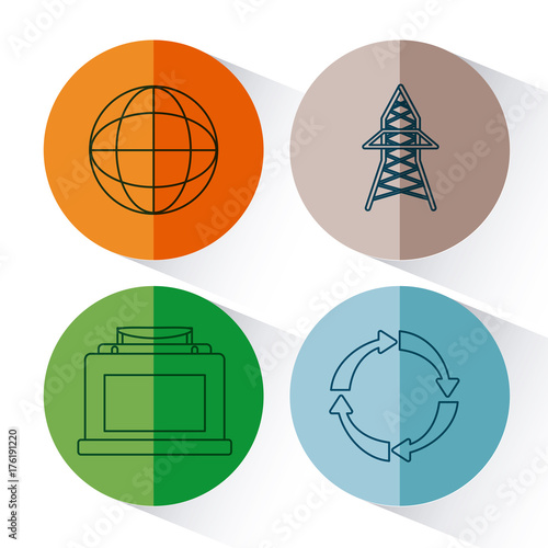 icon set of renewable energy concept over colorful circle and white background vector illustration