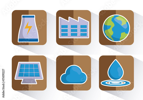 icon set of renewable energy concept over brown squares and white background colorful design vector illustration