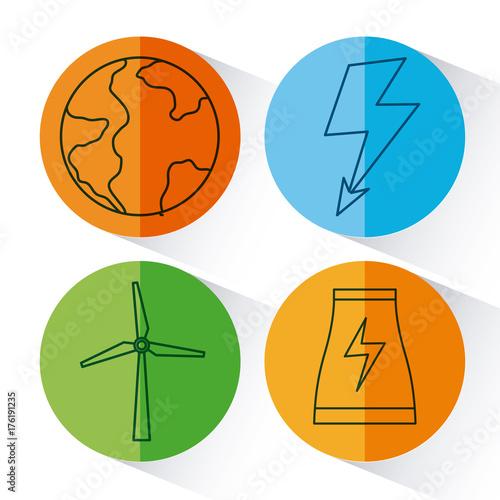 icon set of renewable energy concept over colorful circle and white background vector illustration