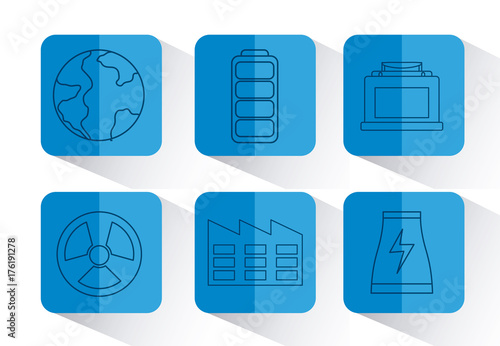 icon set of renewable energy concept over blue squares and white background colorful design vector illustration