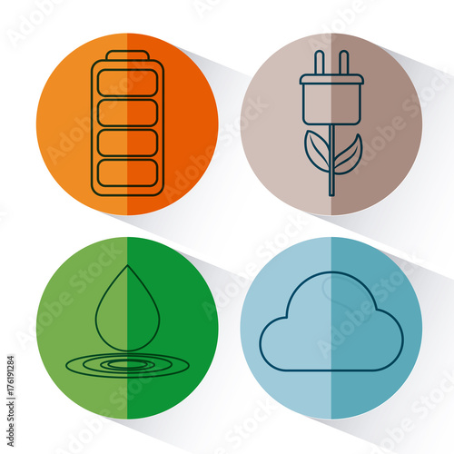 icon set of renewable energy concept over colorful circle and white background vector illustration