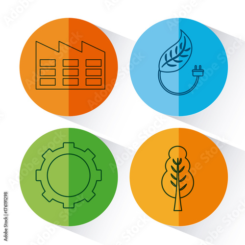 icon set of renewable energy concept over colorful circle and white background vector illustration