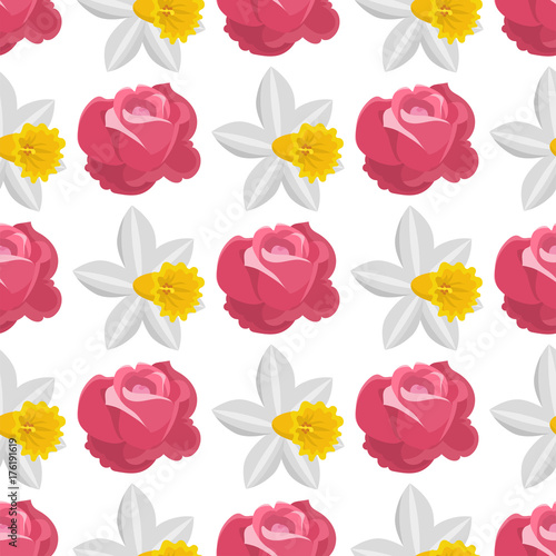 Fototapeta Naklejka Na Ścianę i Meble -  Beautiful watercolor rose flower narcissus style illustration seamless pattern background