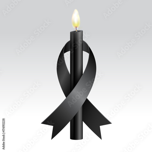 Black ribbon & Black candles mourning. Vector realistic.