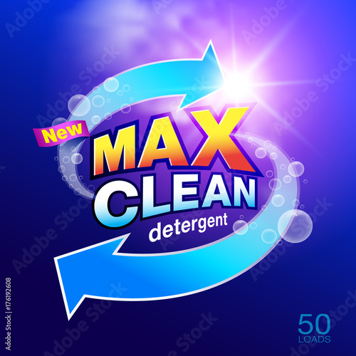 Max clean laundry detergent Design Template for packaging Used as a detergent illustration. For washing machine Showcasing modern clean energy for the future. Vector illustration Realistic.
