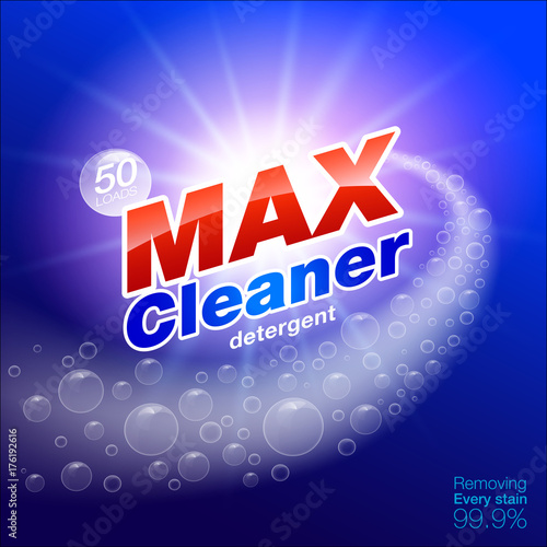 Max cleaner laundry detergent label packaging. vector realistic file.