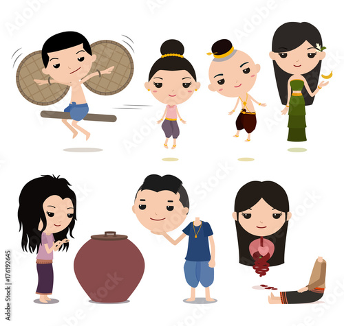 Halloween characters thai on white background