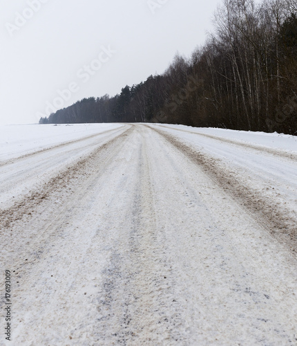 Road in winter, a close-up